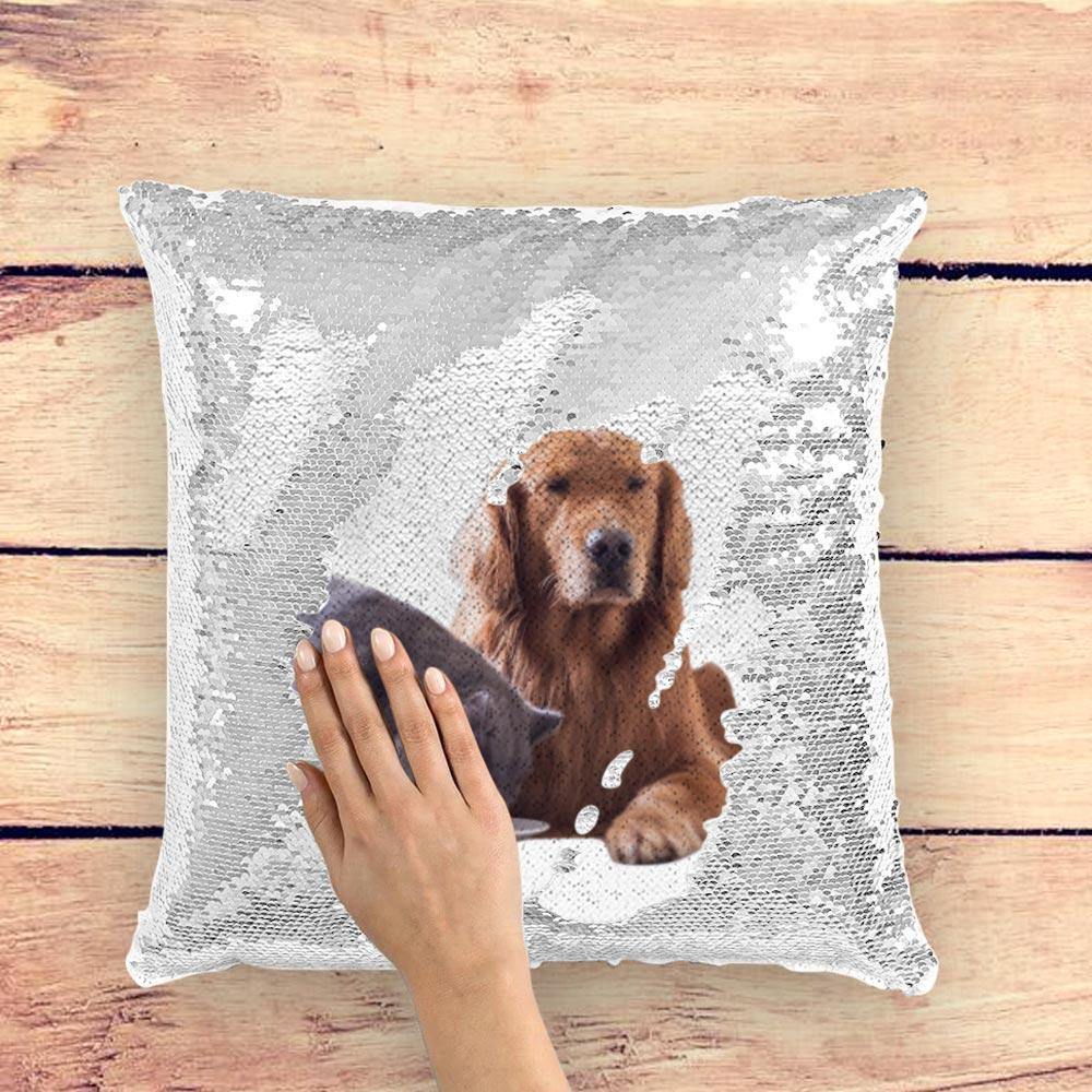 Custom Photo Magic Sequins Pillow White Shiny 15.75" * 15.75"
