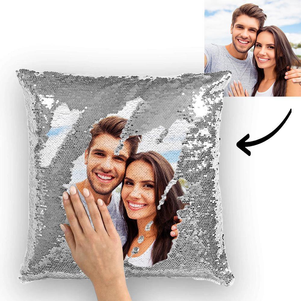 Custom Pillowcase Photo Magic Sequins Silver Color Shiny 15.75" * 15.75"