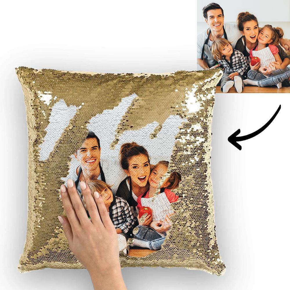 Photo Pillowcase Magic Sequins Pillowcase Golden Color Shiny Best Gifts 15.75" * 15.75"