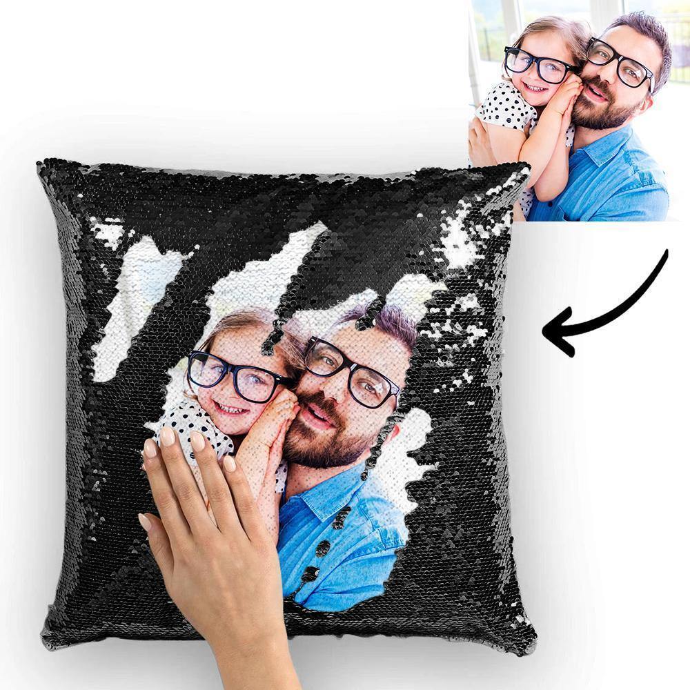 Custom Pillowcase Photo Magic Sequins Black Color Shiny Unique Gifts 15.75" * 15.75"