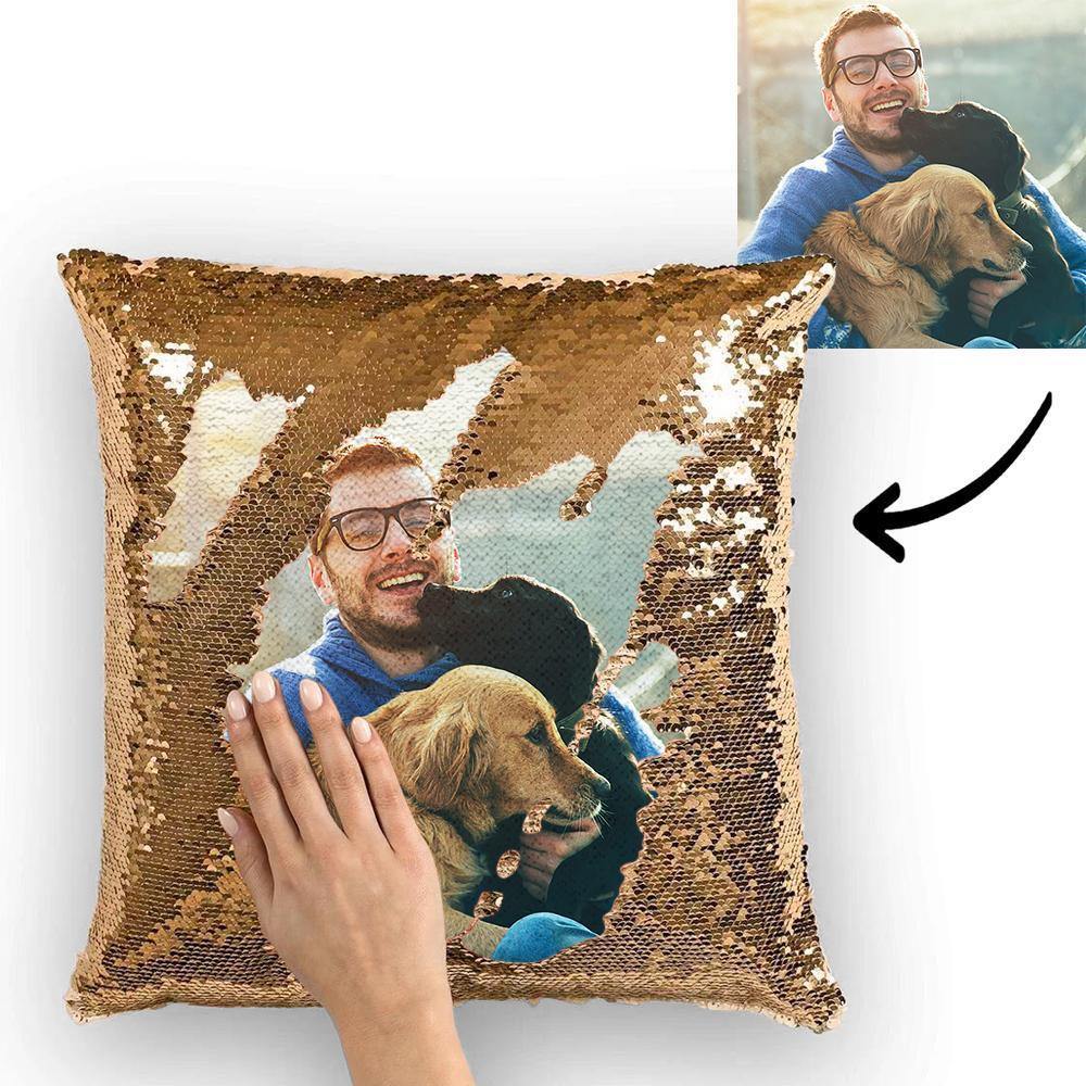 Custom Pillowcase Photo Magic Sequins Yellow Shiny 15.75" * 15.75"