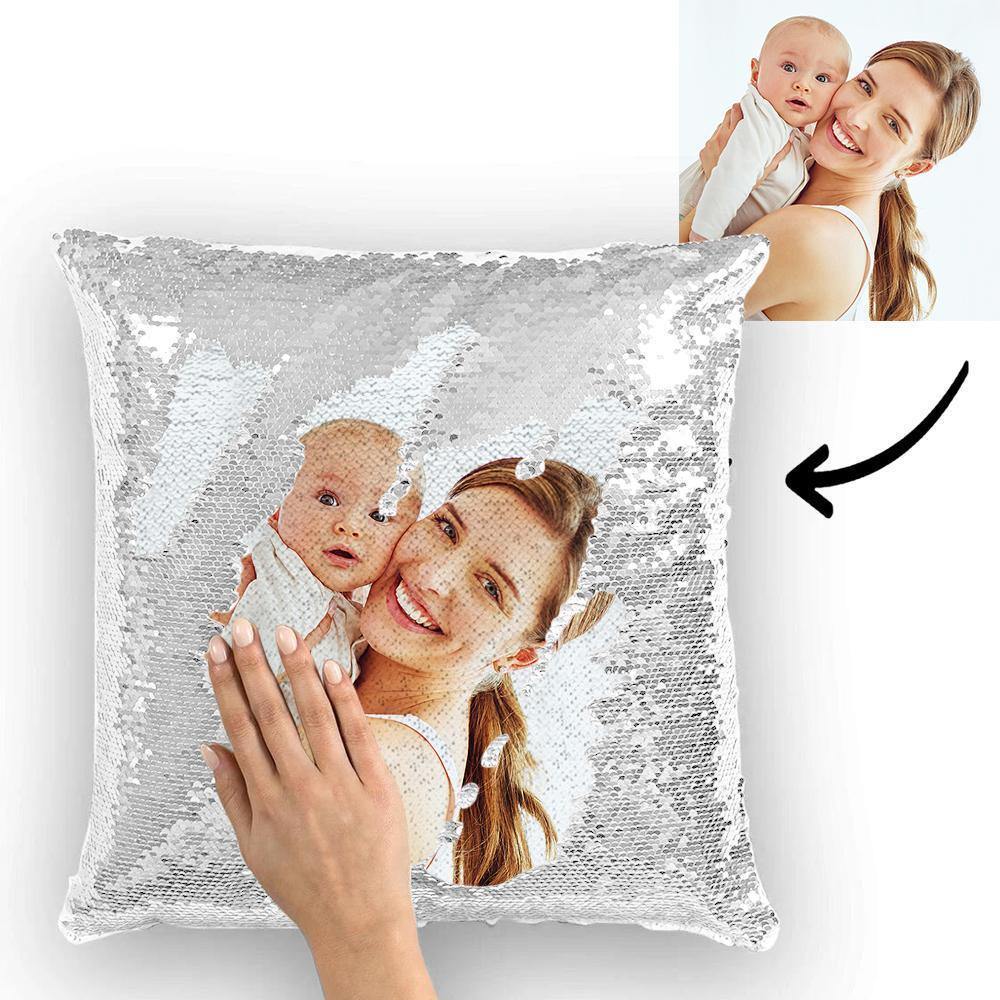 Custom Photo Magic Sequins Pillow White Shiny 15.75" * 15.75"