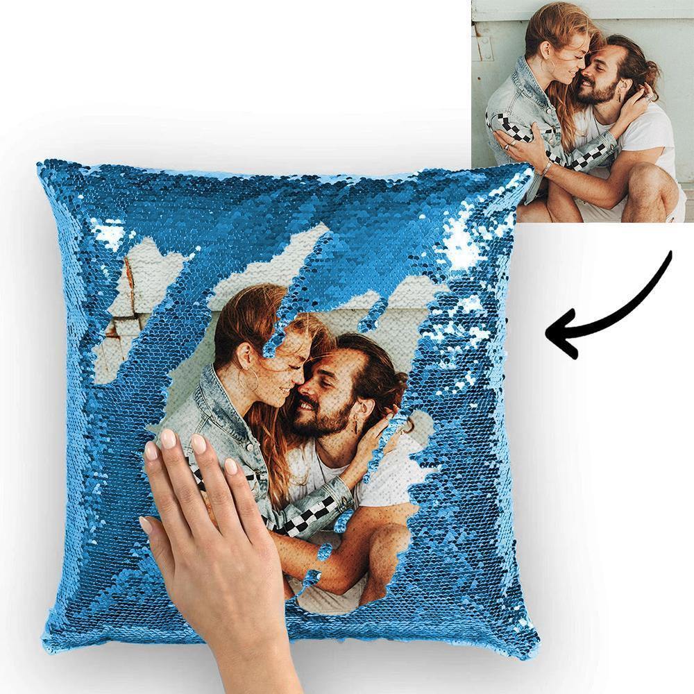 Custom Pillowcase Photo Magic Sequins Pillowcase Lake Blue Color Shiny 15.75" * 15.75" Unique Gifts