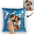Custom Pillowcase Photo Magic Sequins Pillowcase Lake Blue Color Shiny 15.75" * 15.75" Unique Gifts