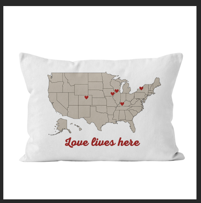 Custom Map Pillow Case Gift For Family Love Lives Here Throw Pillows