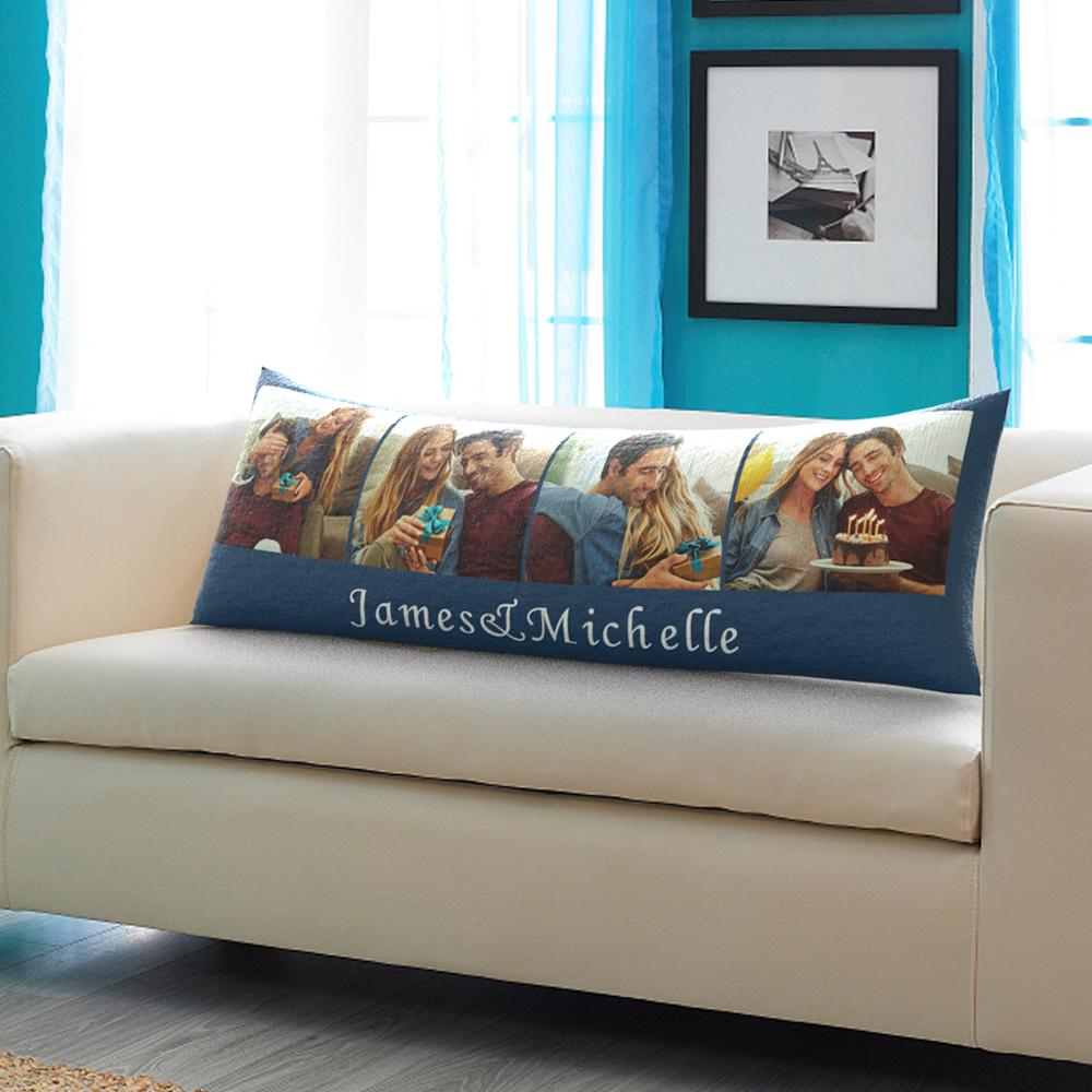Custom Engraved Photo Long Throw Pillows Popular Housewarming Gifts for Wedding Couples