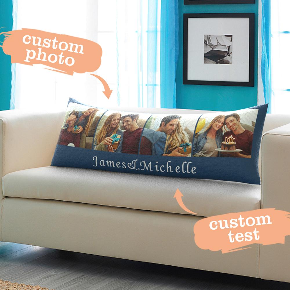 Custom Engraved Photo Long Throw Pillows Popular Housewarming Gifts for Wedding Couples