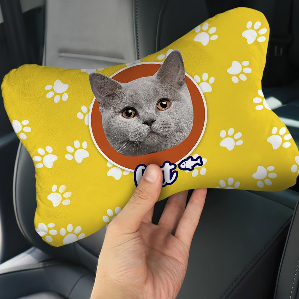 Custom Photo Face Car Neck Pillow Cat Theme