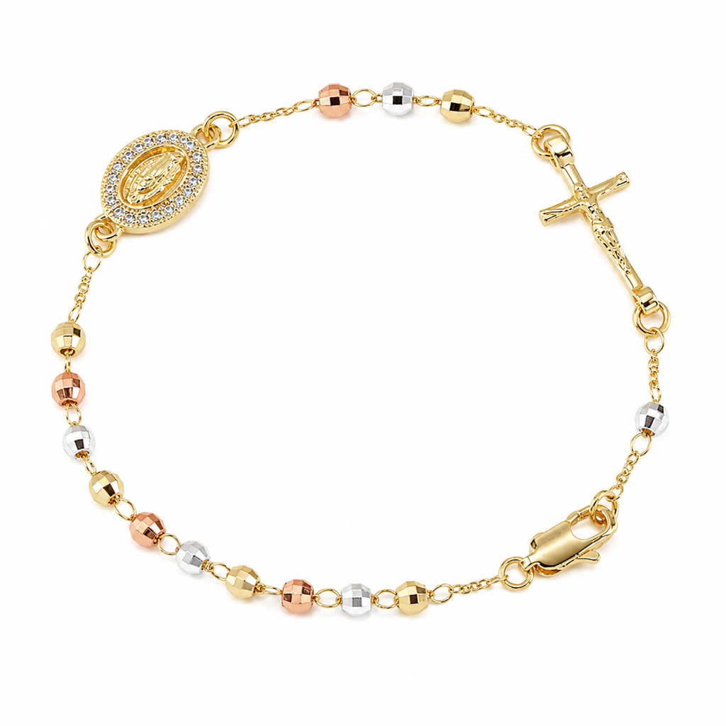Cross Beaded Chain Bracelet Tricolor Premium Finish Jewelry Gift for Women for Girls