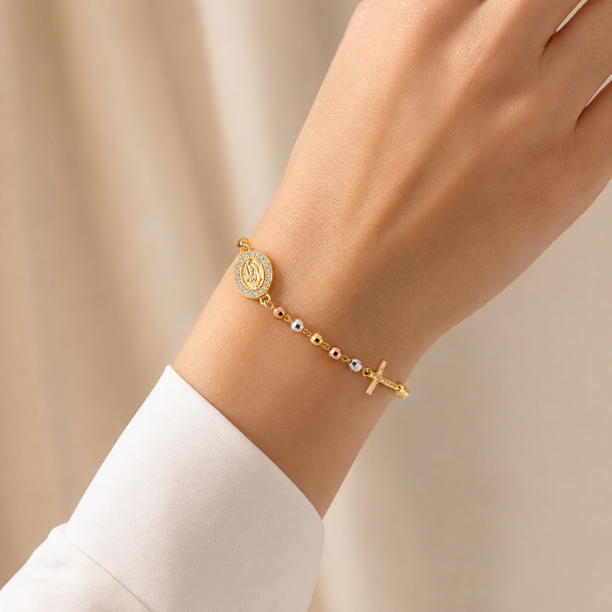 Cross Beaded Chain Bracelet Tricolor Premium Finish Jewelry Gift for Women for Girls