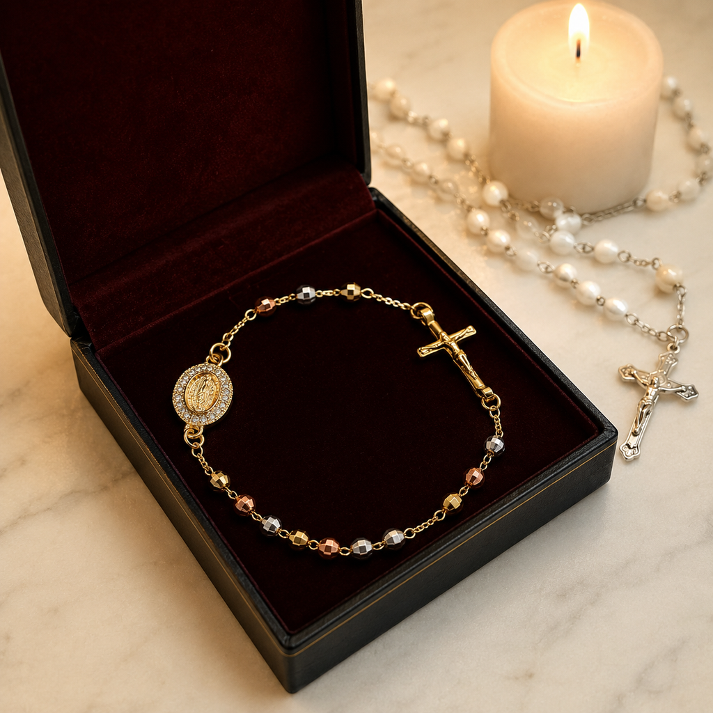 Cross Beaded Chain Bracelet Tricolor Premium Finish Jewelry Gift for Women for Girls