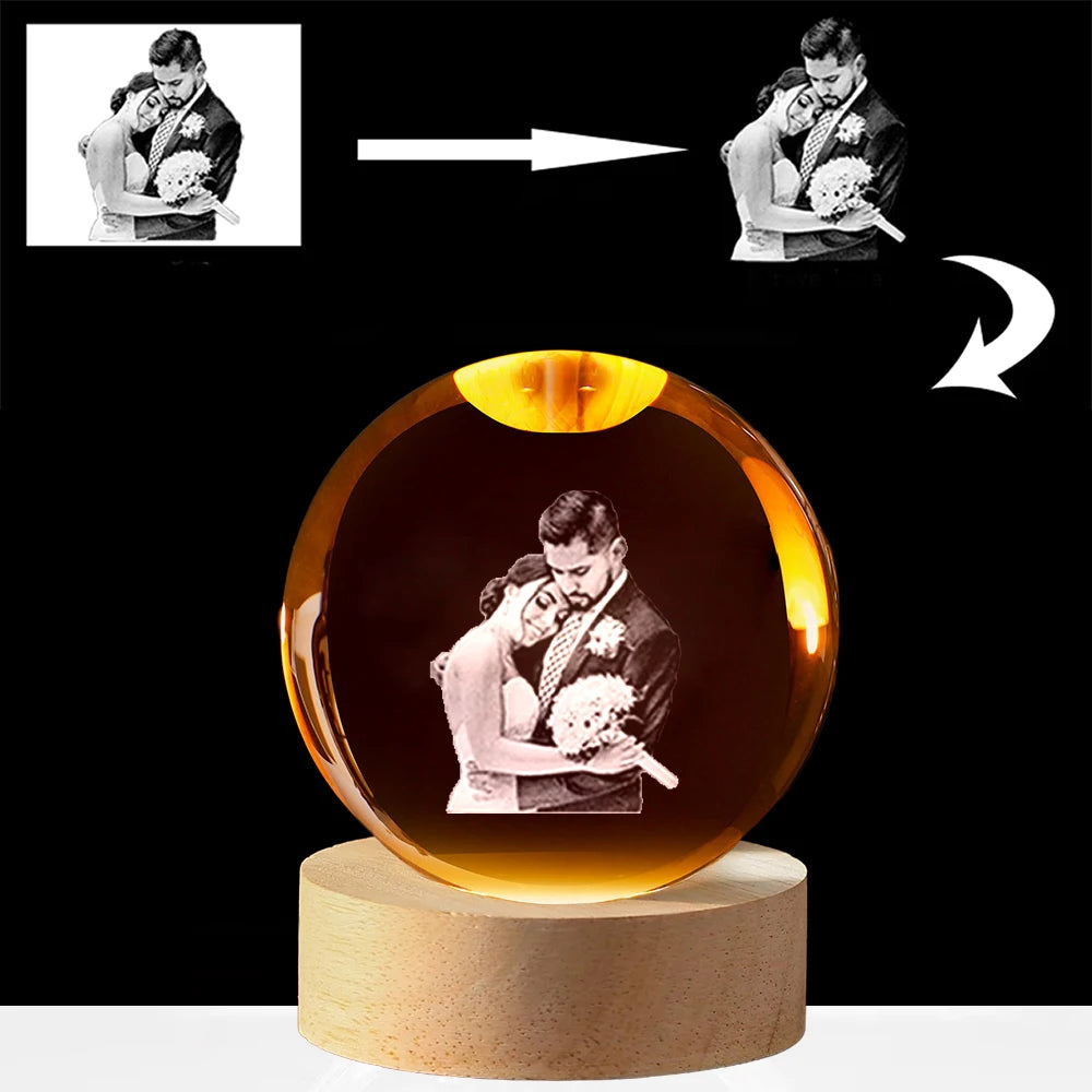 Custom Photo Crystal Ball Night Light Personalized Photo Crystal Light Gift for Pet Lovers