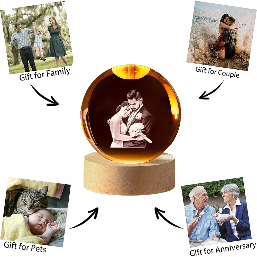 Custom Photo Crystal Ball Night Light Personalized Photo Crystal Light Gift for Pet Lovers