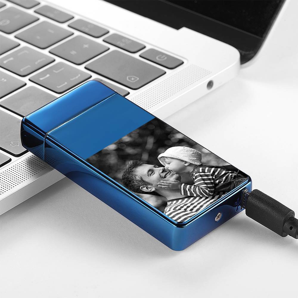 Photo Lighter With Engraving Electric Lighter Great Gift For Smoker Blue