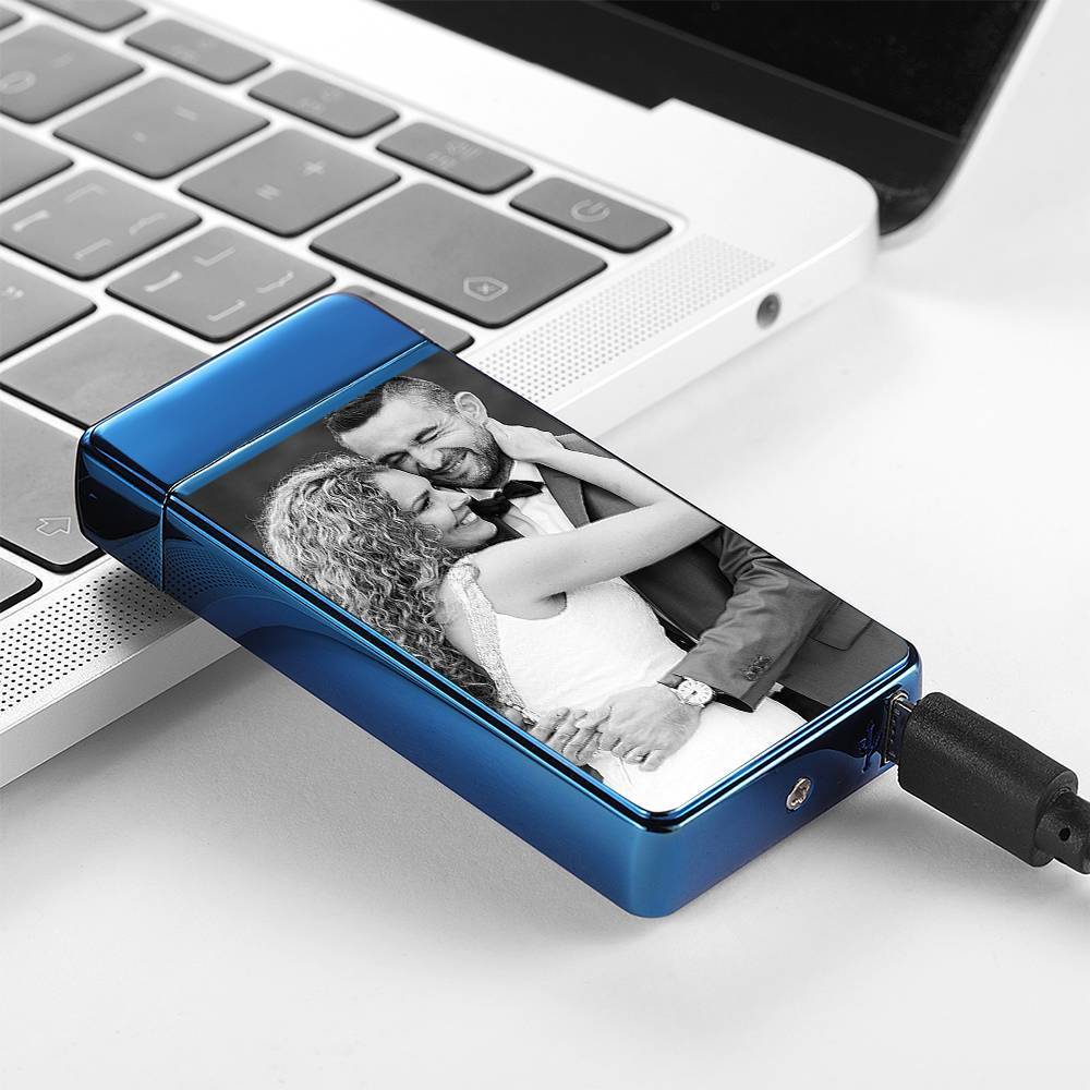 Photo Lighter Custom Photo Engraved Lighter Blue Couple S Gift