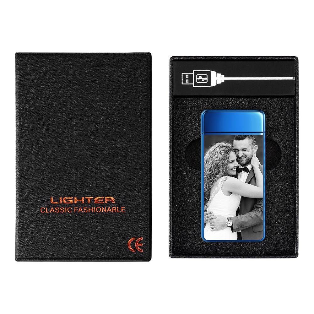 Photo Lighter Custom Photo Engraved Lighter Blue Couple S Gift