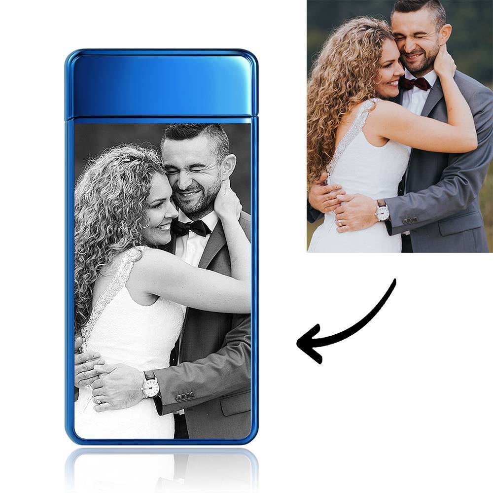 Photo Lighter Custom Photo Engraved Lighter Blue Couple S Gift