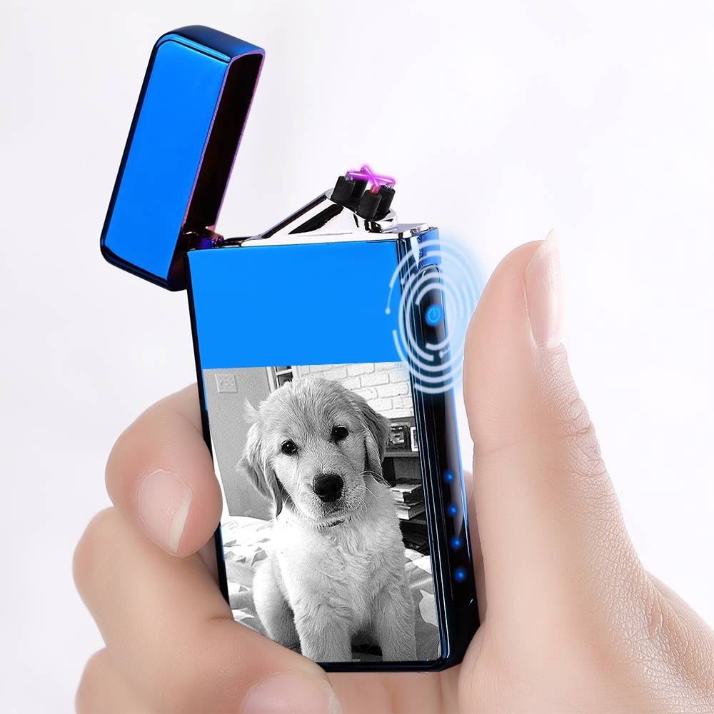 Photo Lighter With Engraving Electric Lighter Blue Cute Pet