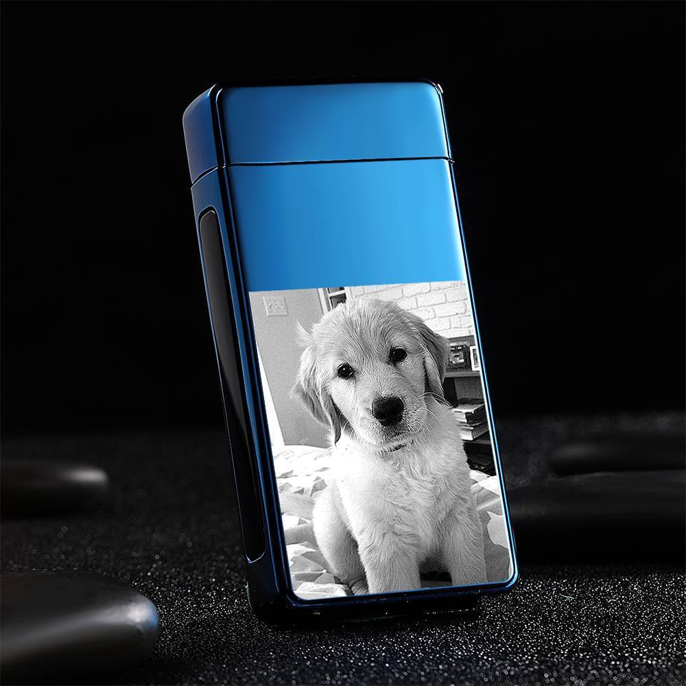 Photo Lighter With Engraving Electric Lighter Blue Cute Pet