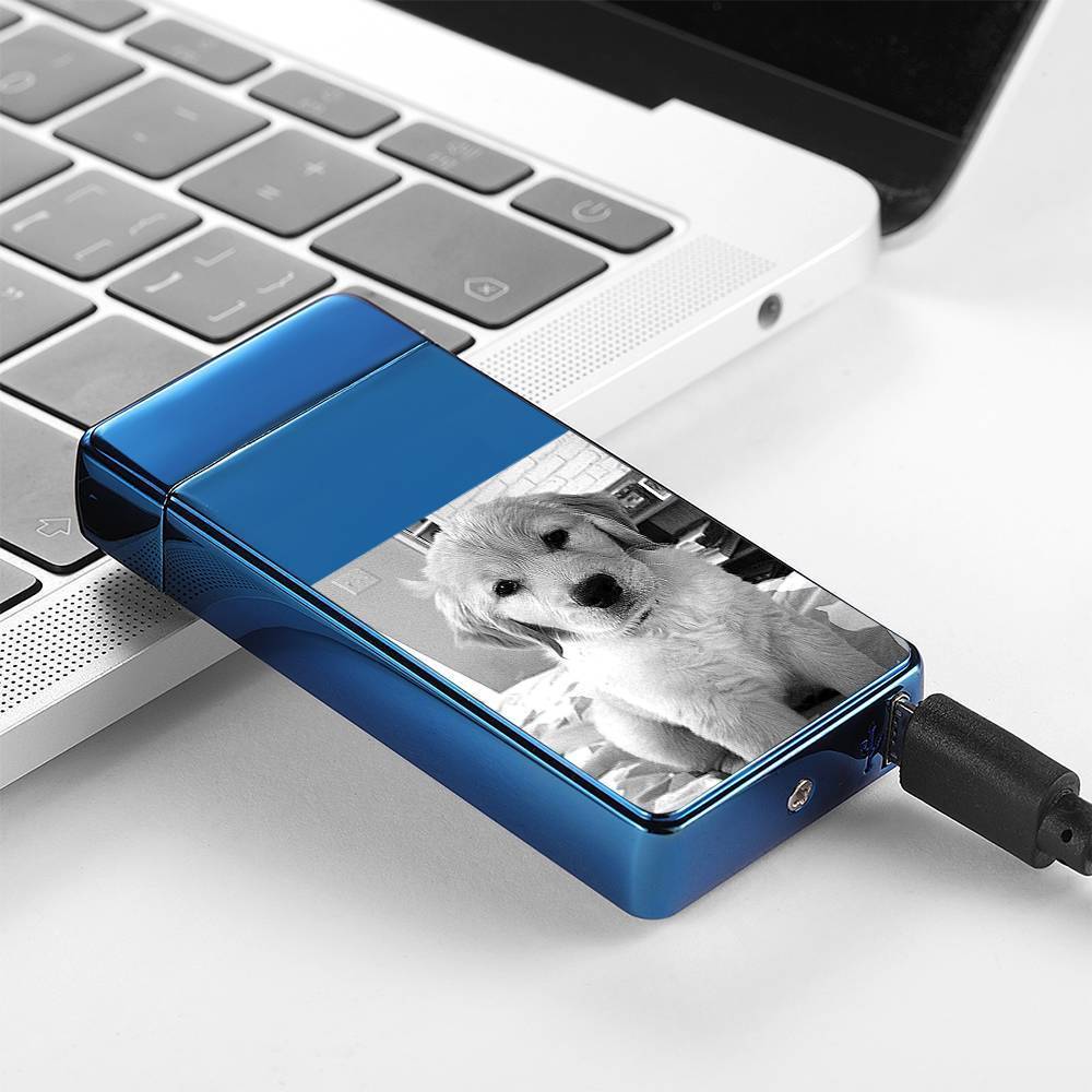 Photo Lighter With Engraving Electric Lighter Blue Cute Pet