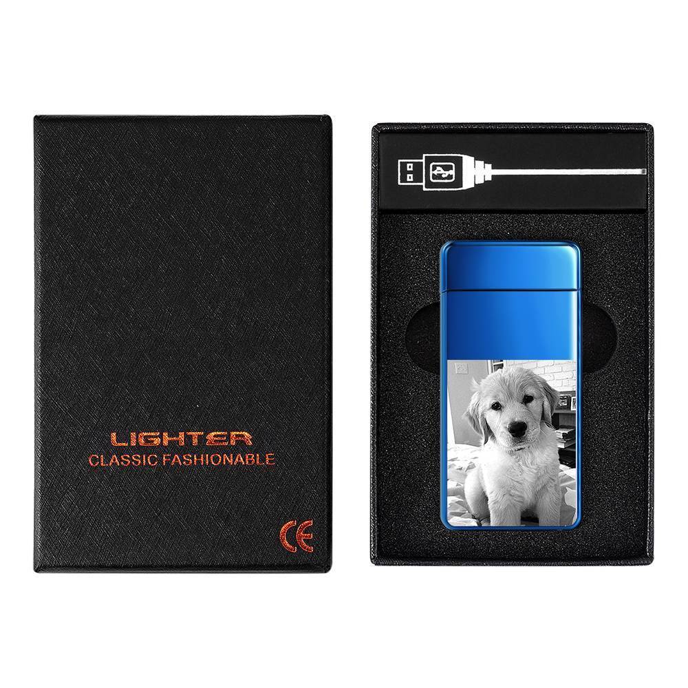 Photo Lighter With Engraving Electric Lighter Blue Cute Pet