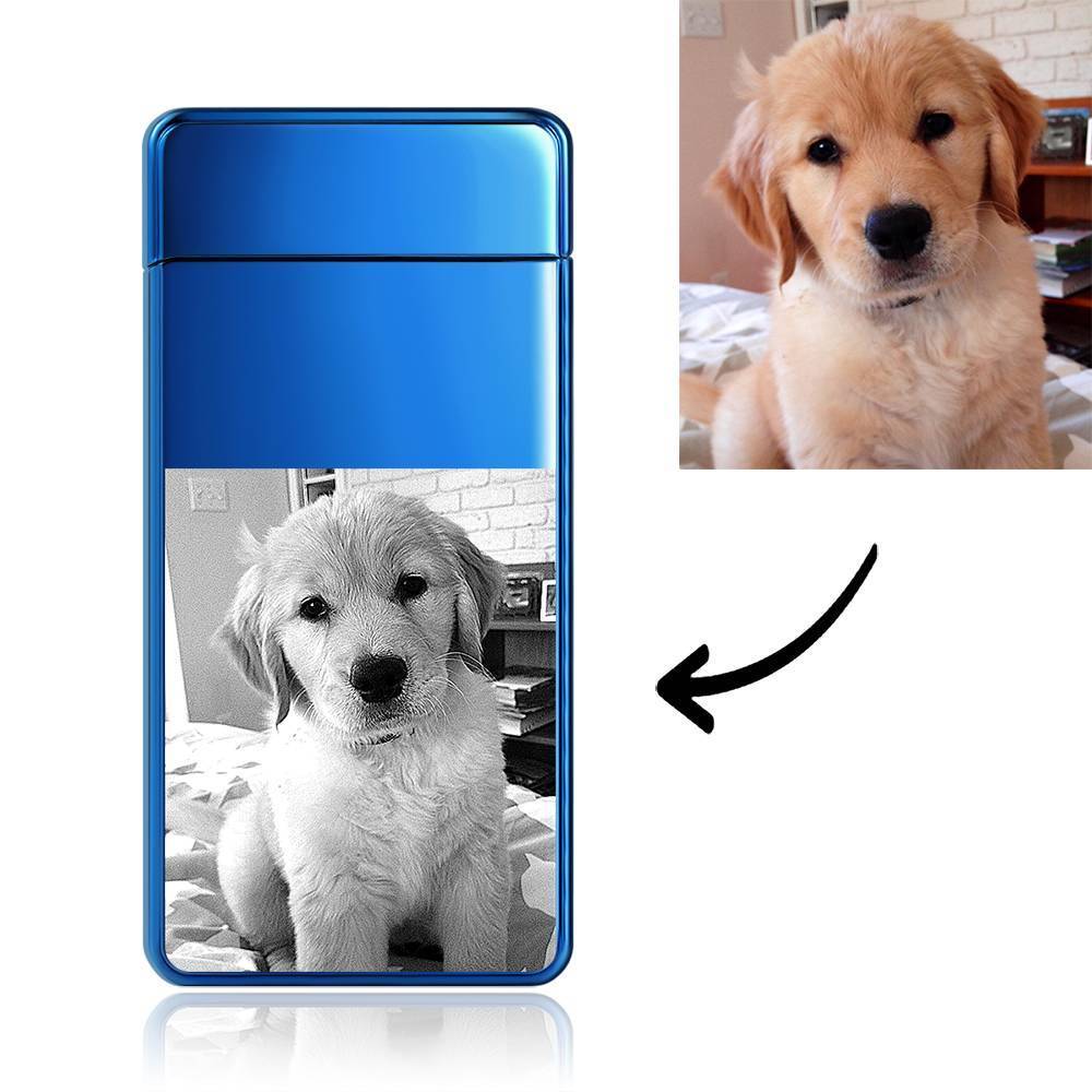 Photo Lighter With Engraving Electric Lighter Blue Cute Pet