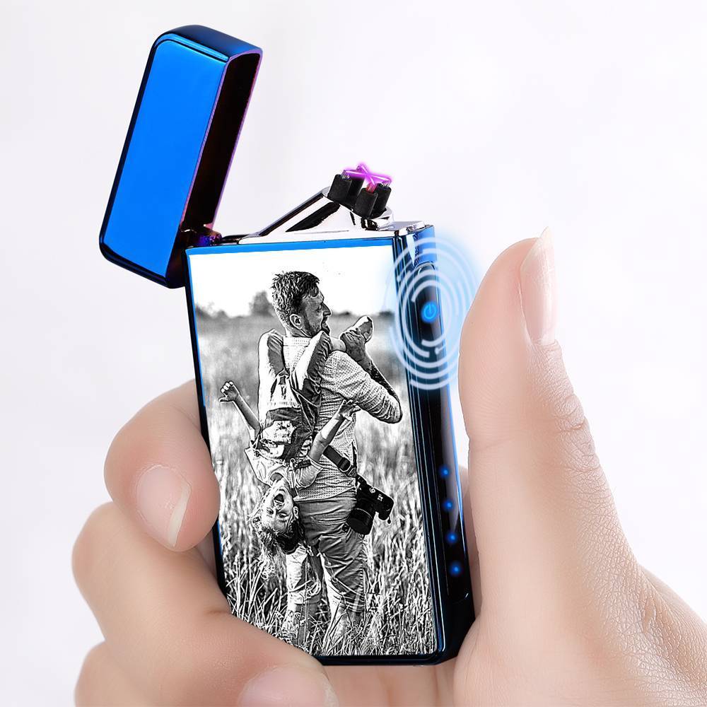 Photo Lighter Custom Photo Engraved Lighter Blue Keepsake Gift
