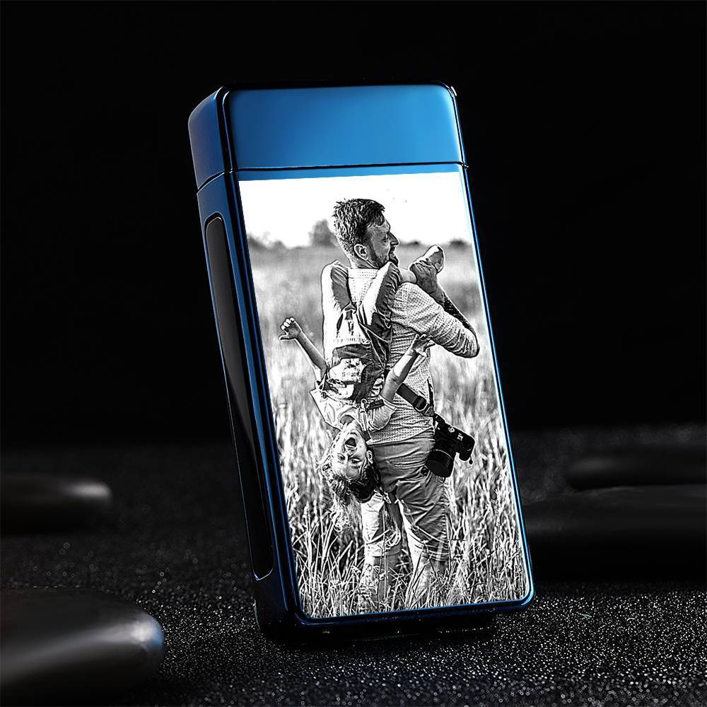 Photo Lighter Custom Photo Engraved Lighter Blue Keepsake Gift