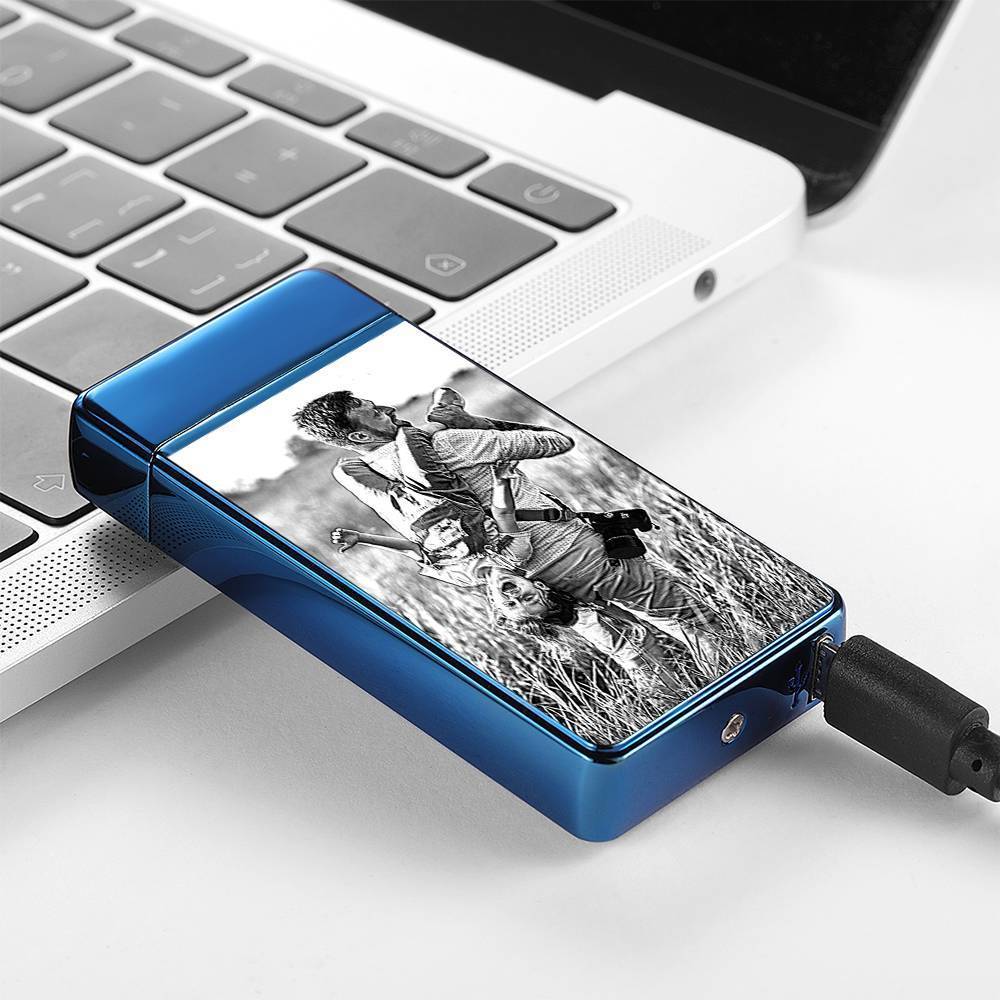 Photo Lighter Custom Photo Engraved Lighter Blue Keepsake Gift