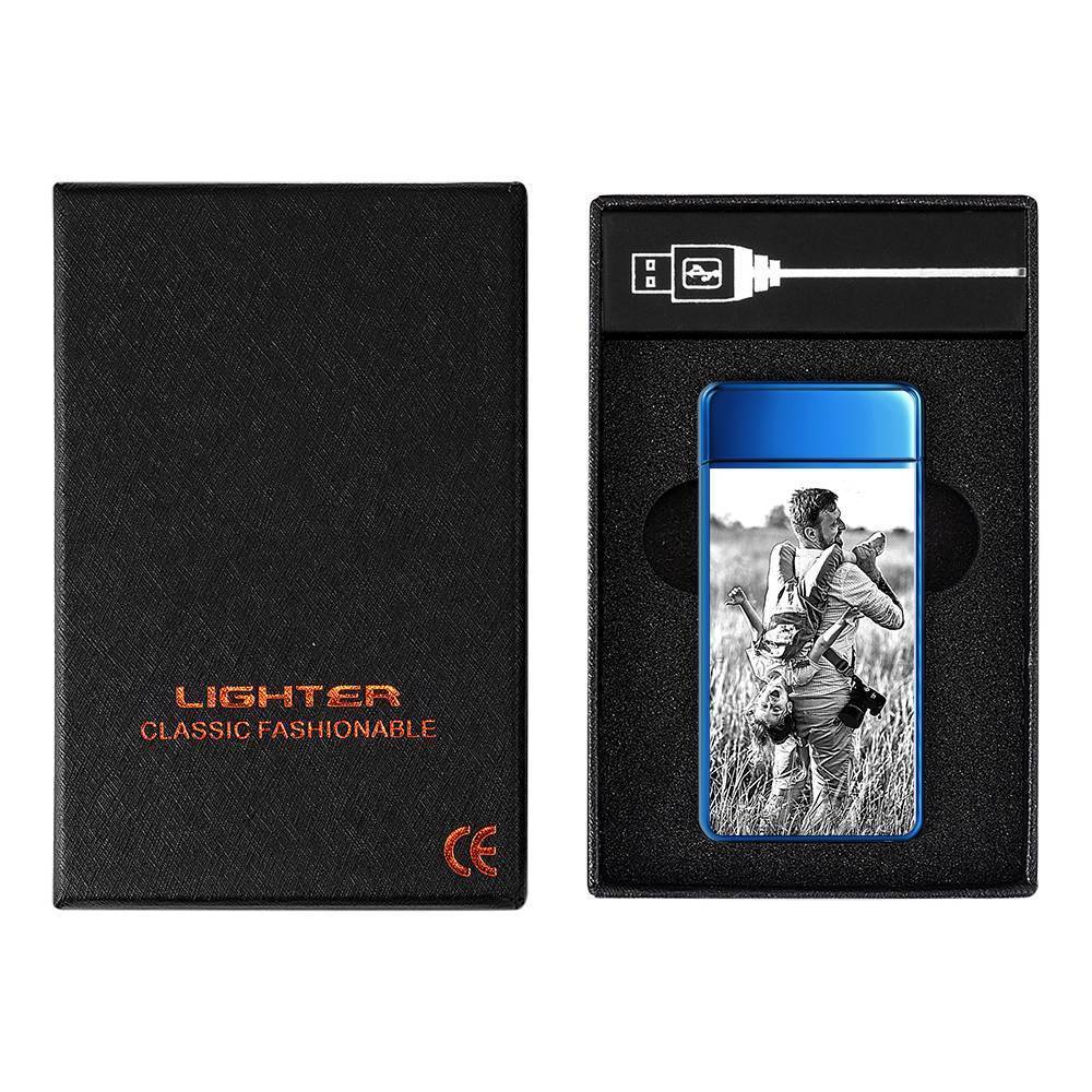 Photo Lighter Custom Photo Engraved Lighter Blue Keepsake Gift