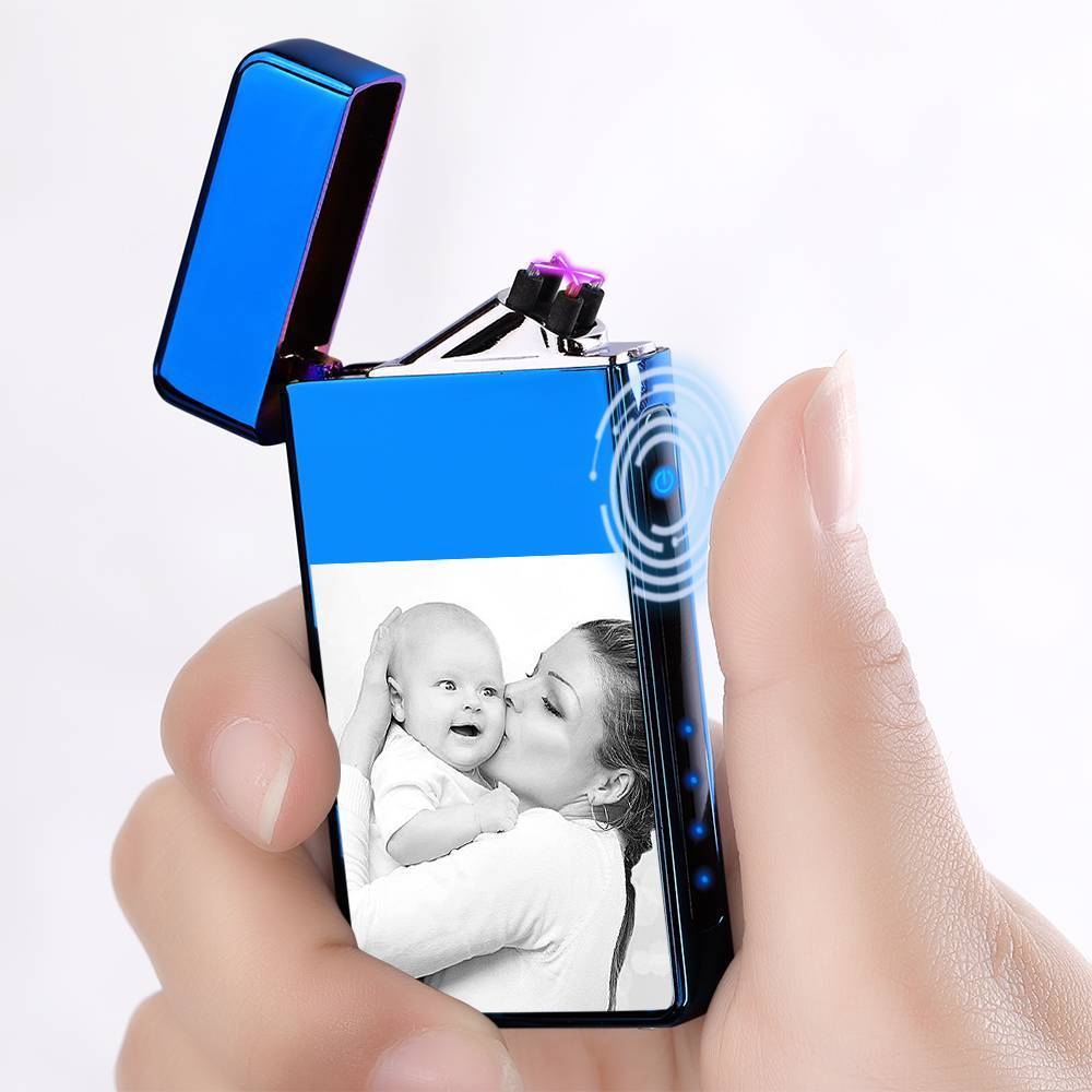 Christmas Gift Photo Lighter With Engraving Electric Lighter Blue
