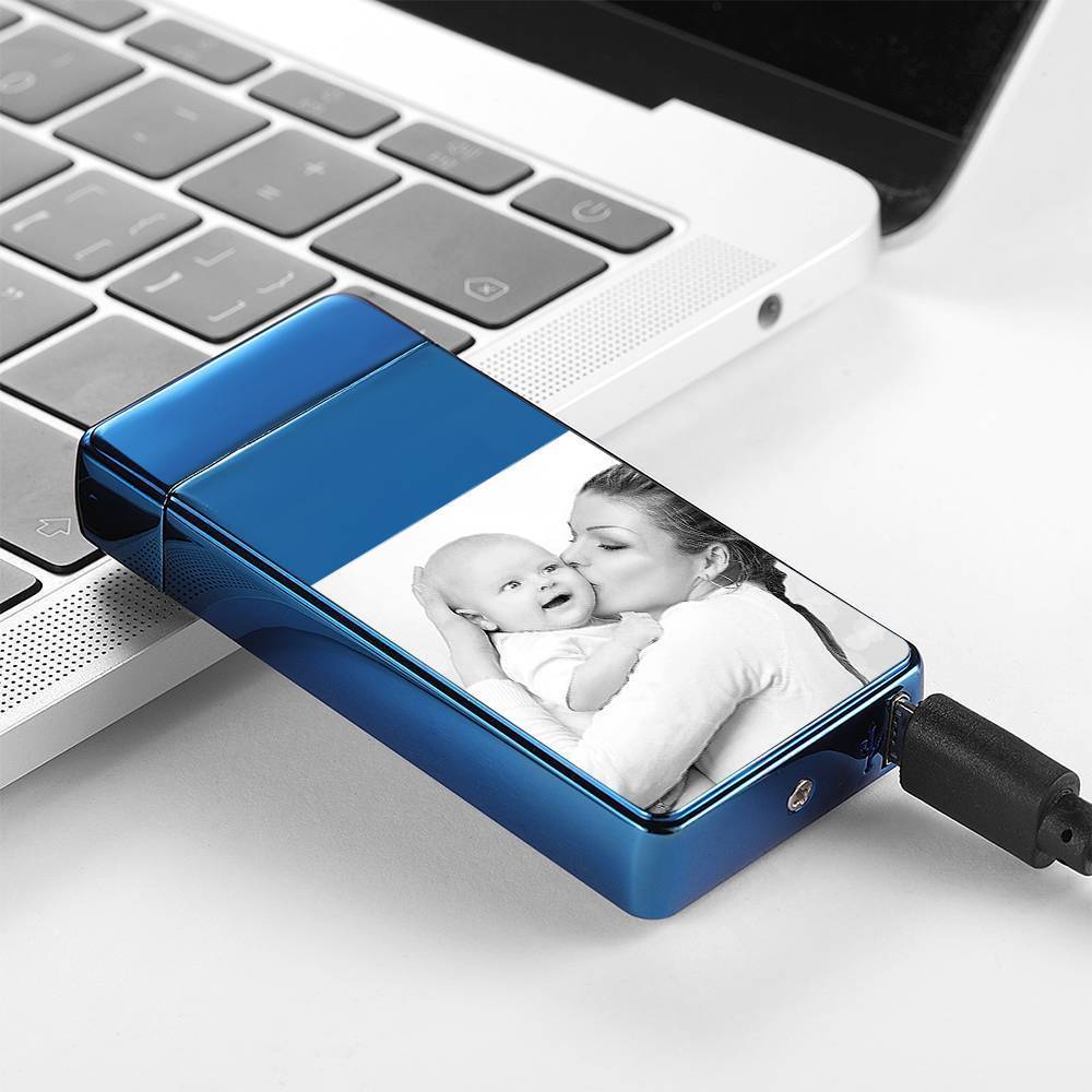 Christmas Gift Photo Lighter With Engraving Electric Lighter Blue