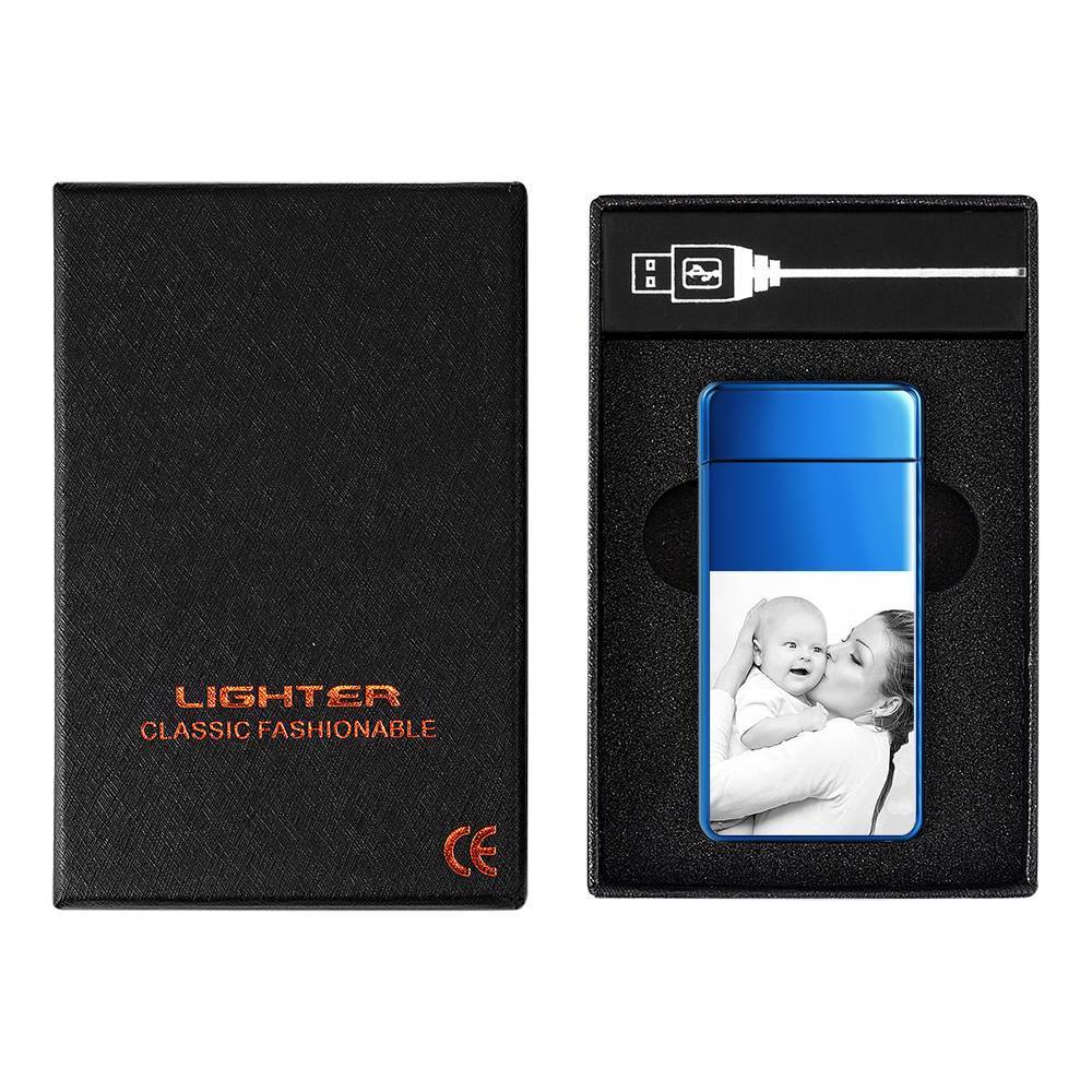 Christmas Gift Photo Lighter With Engraving Electric Lighter Blue
