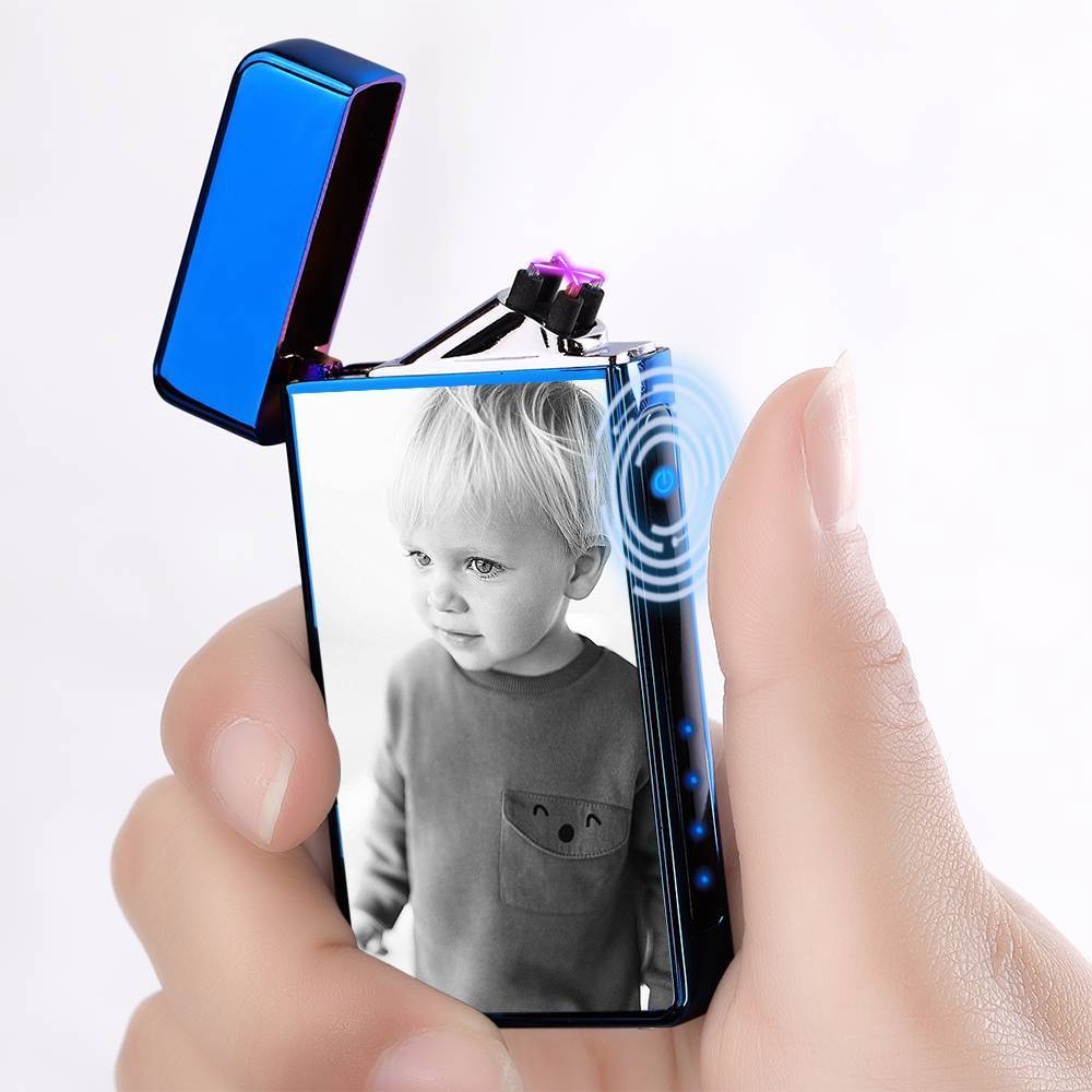 Photo Lighter Custom Photo Engraved Lighter Blue Memorial Gift