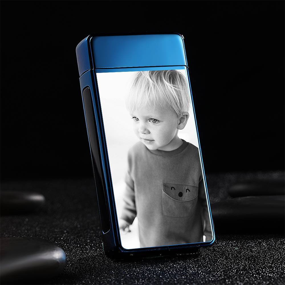 Photo Lighter Custom Photo Engraved Lighter Blue Memorial Gift
