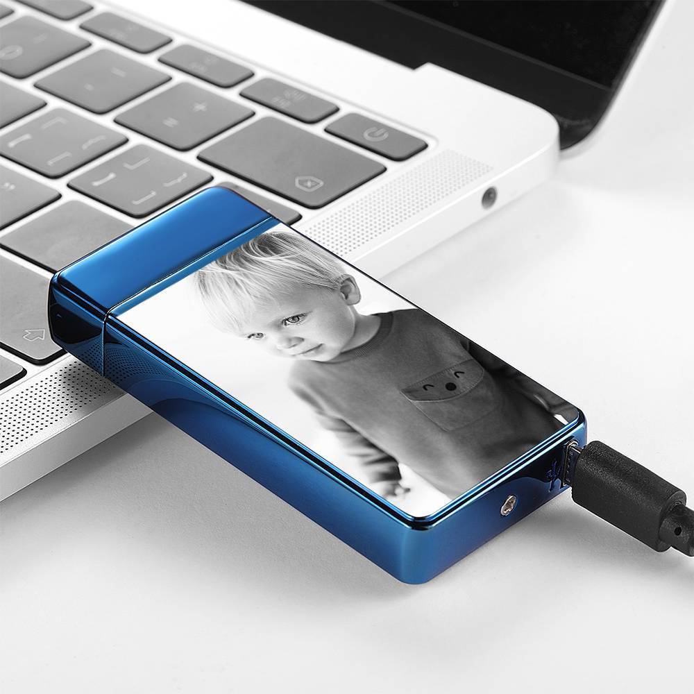 Photo Lighter Custom Photo Engraved Lighter Blue Memorial Gift