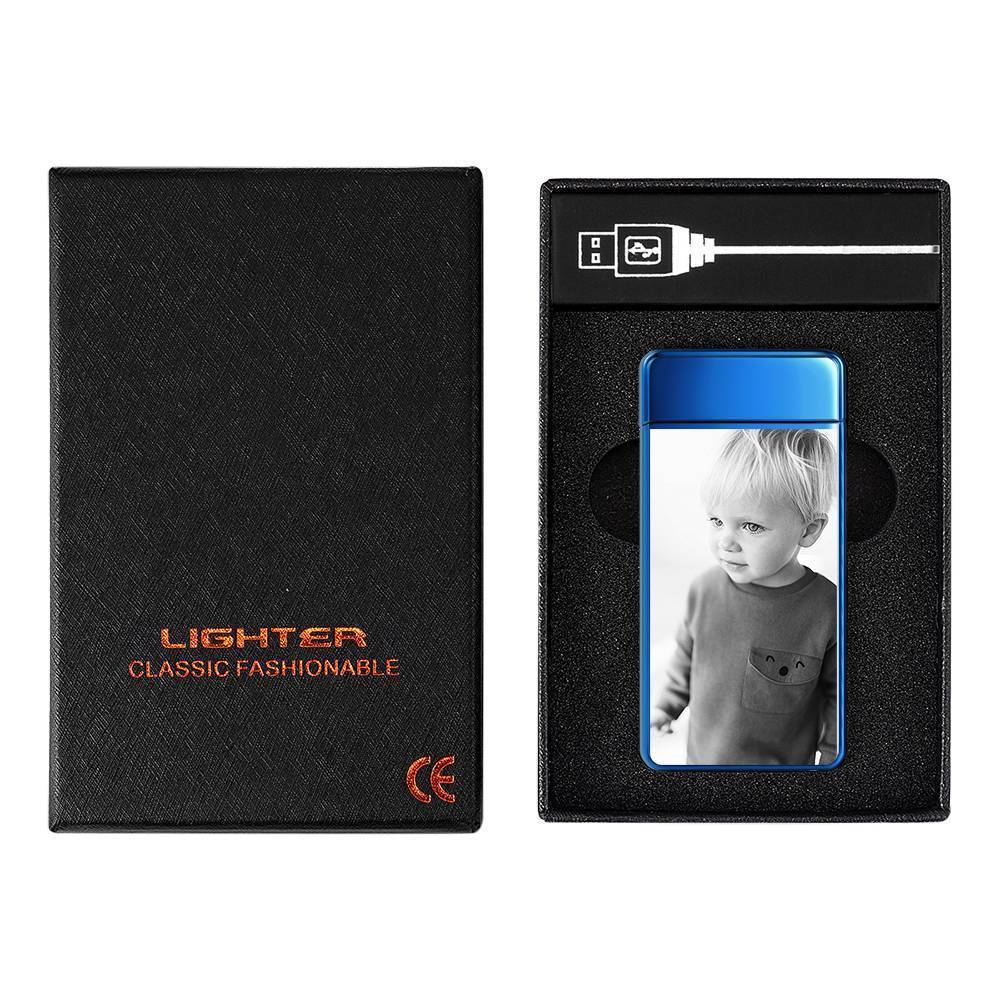 Photo Lighter Custom Photo Engraved Lighter Blue Memorial Gift