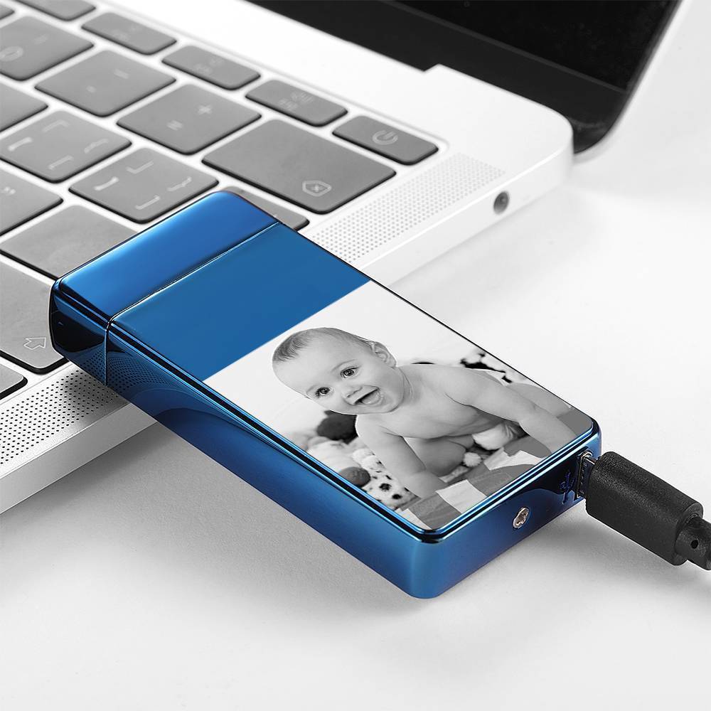 Photo Lighter With Engraving Electric Lighter Great Gift Blue