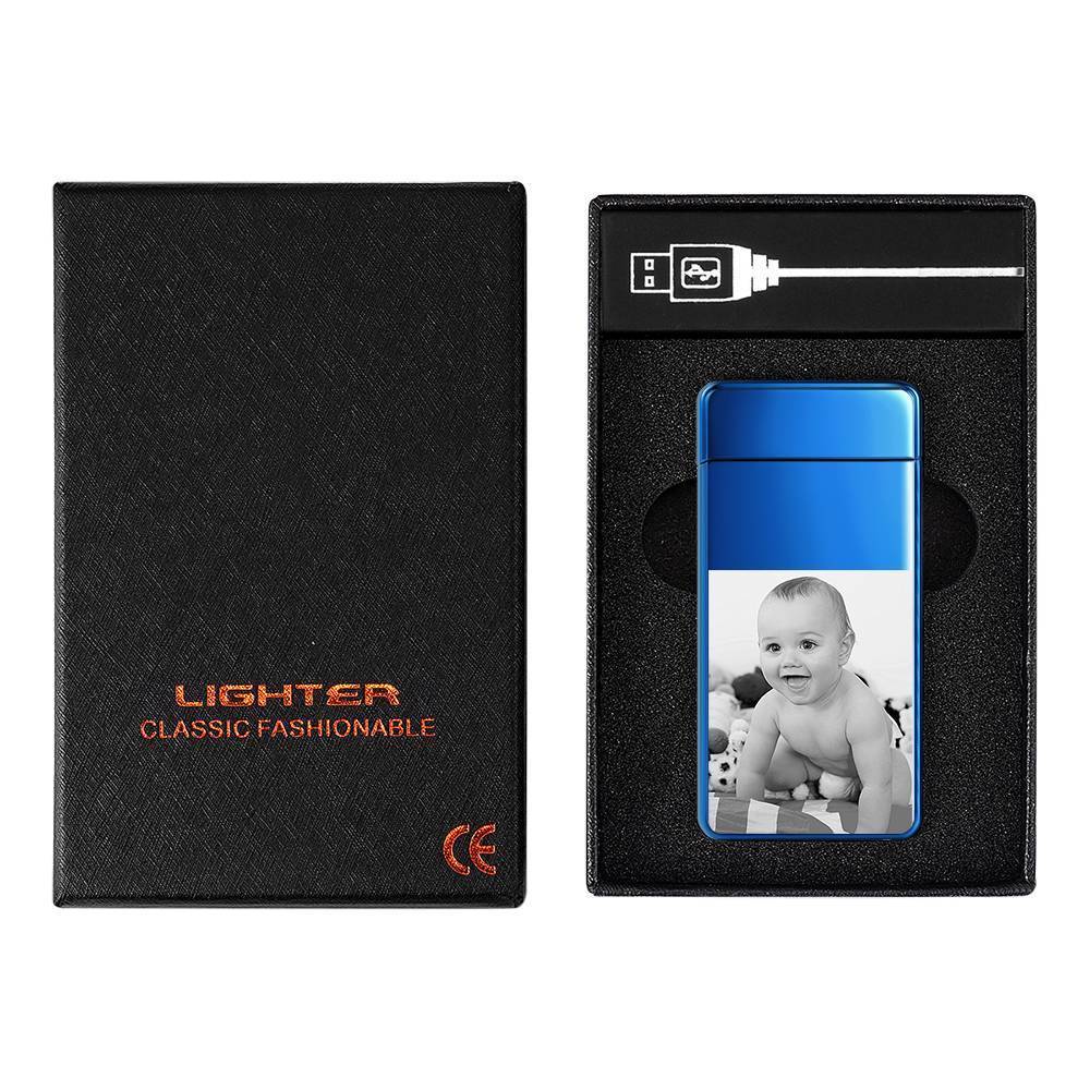 Photo Lighter With Engraving Electric Lighter Great Gift Blue