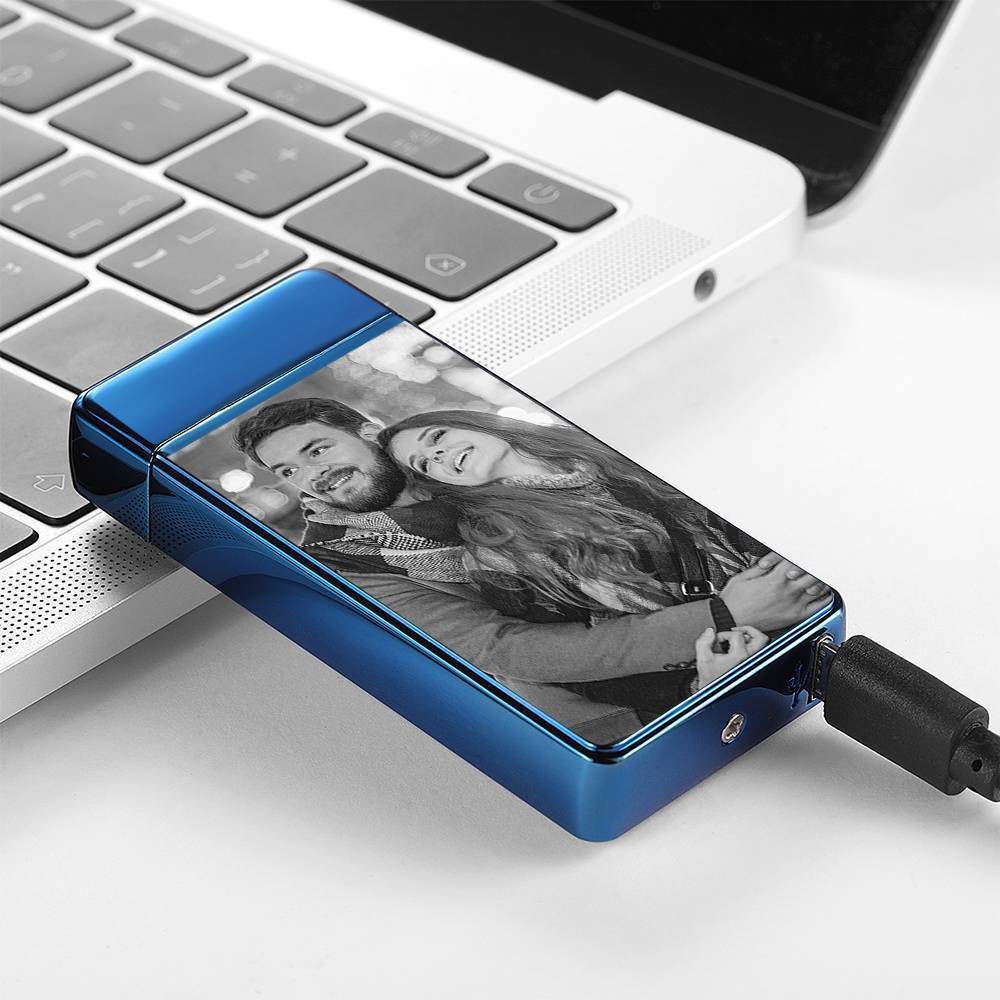 Photo Lighter Custom Photo Engraved Lighter Blue Christmas Gift