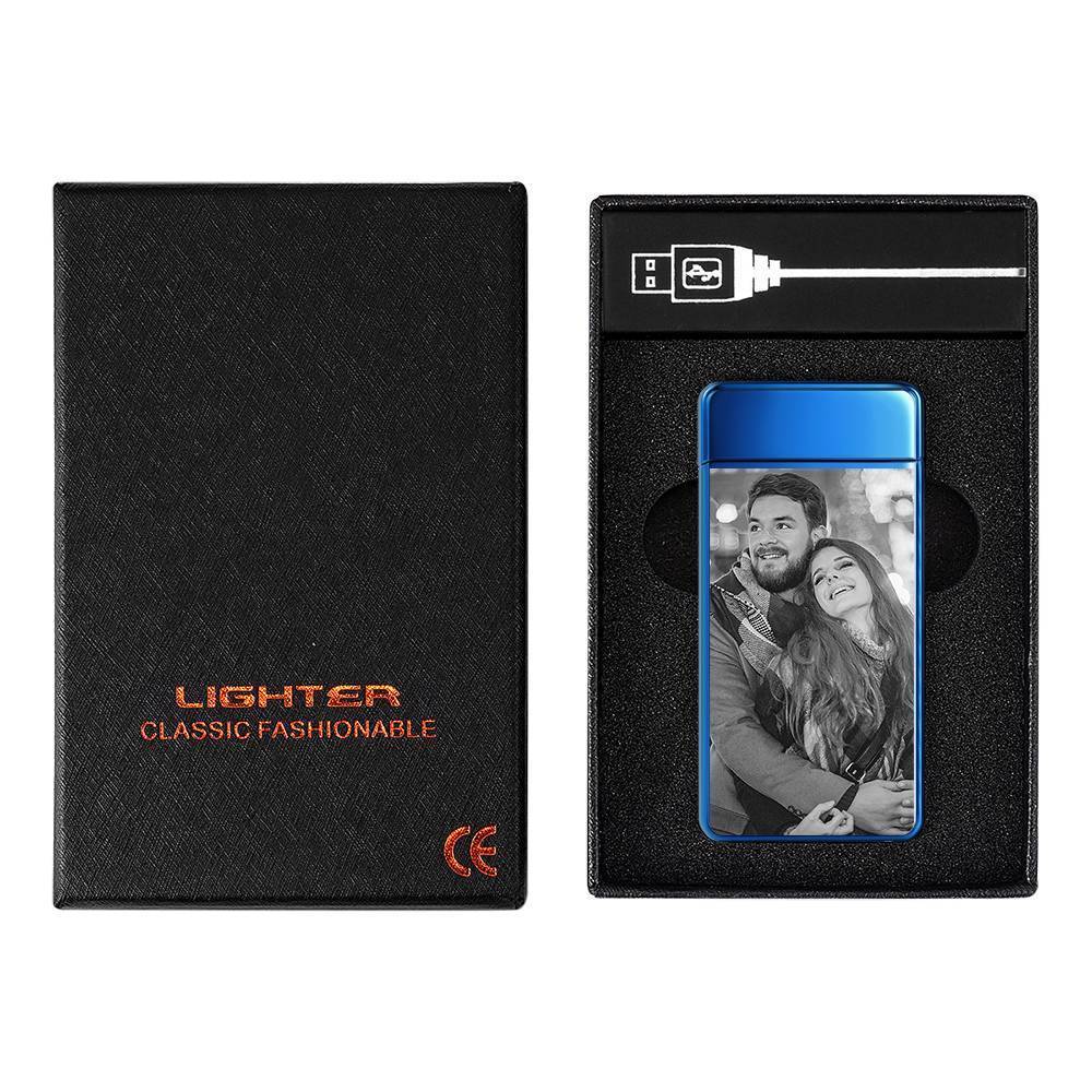 Photo Lighter Custom Photo Engraved Lighter Blue Christmas Gift