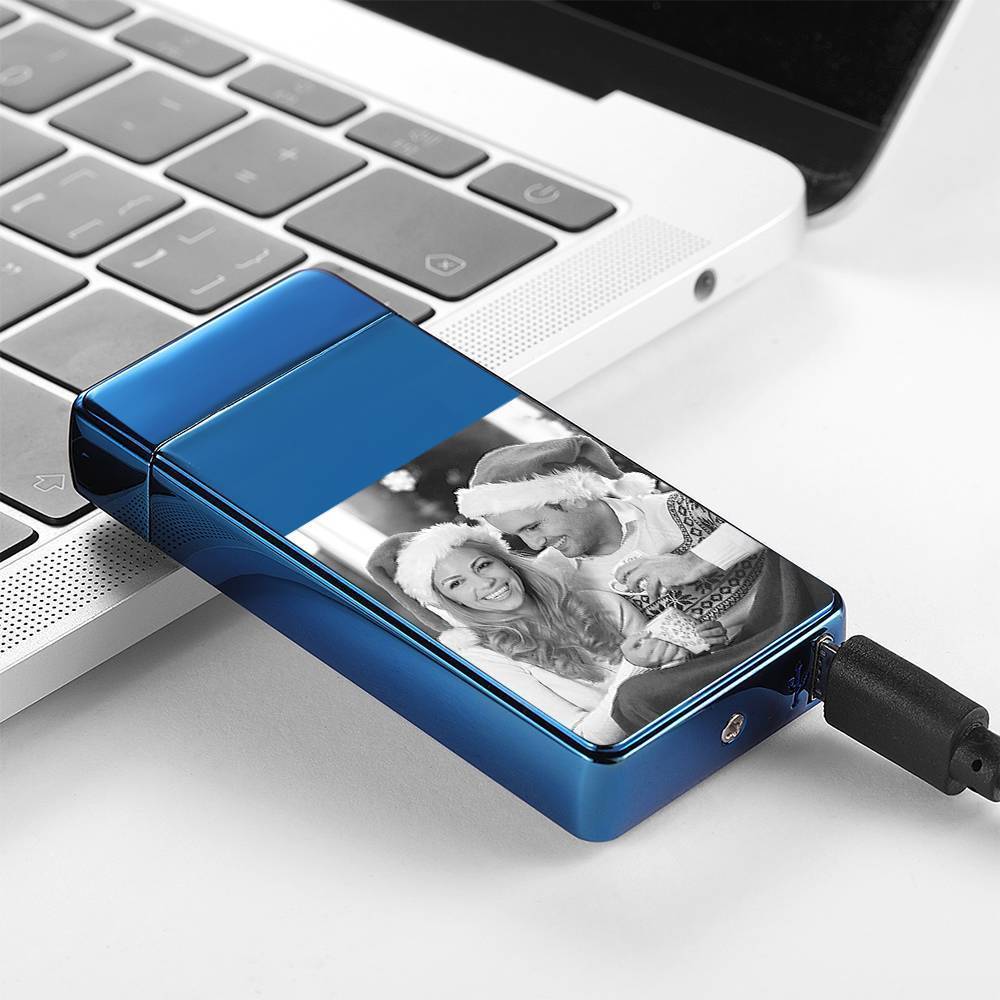 Christmas Gift Photo Lighter Custom Photo Engraved Lighter Blue