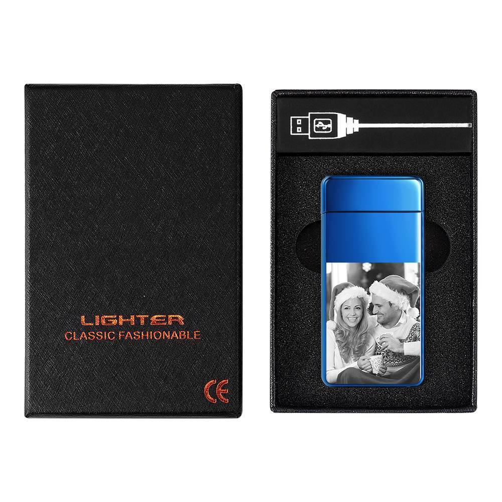 Christmas Gift Photo Lighter Custom Photo Engraved Lighter Blue