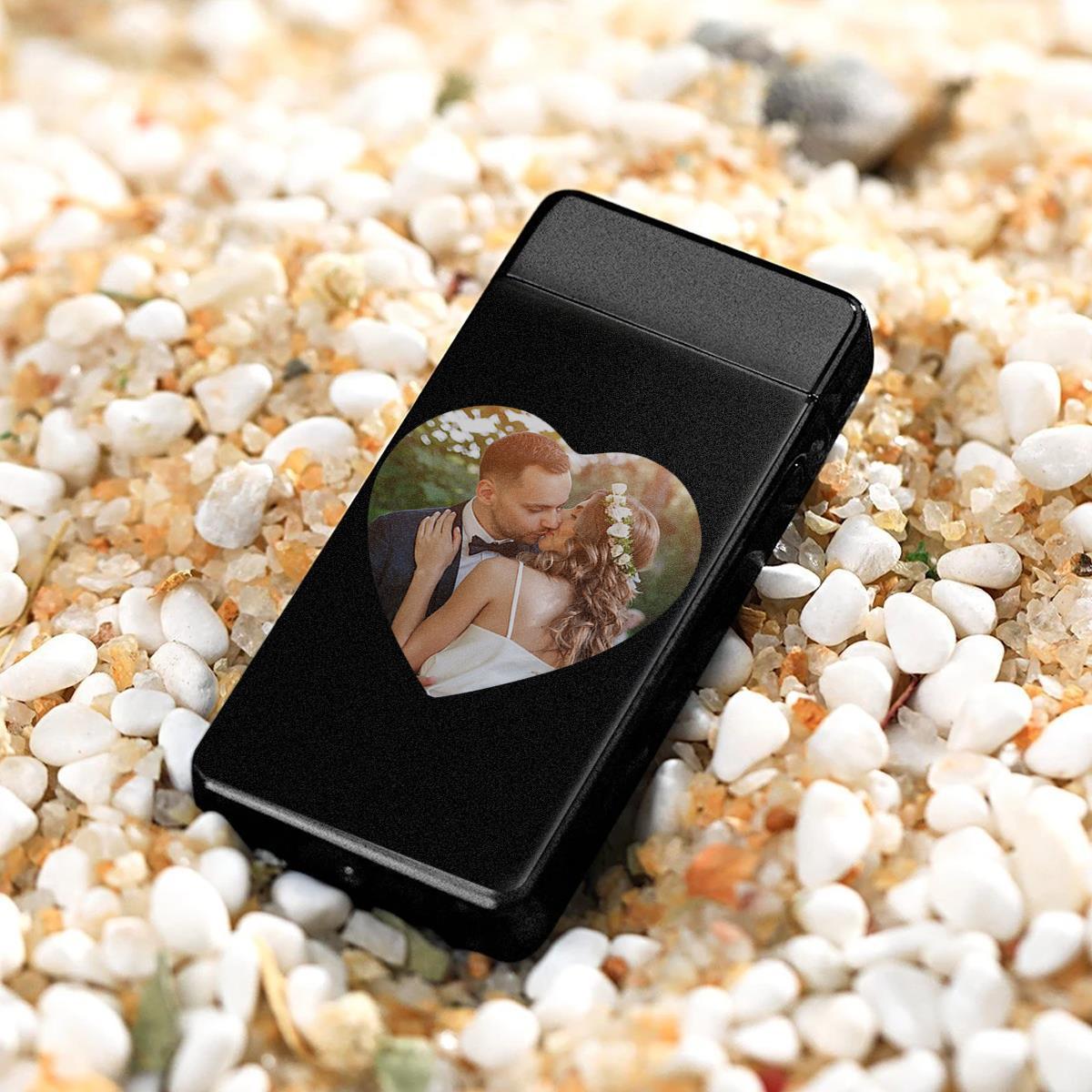 Custom Colorful Electric Cigarette Heart Photo Engraved Lighter USB Power