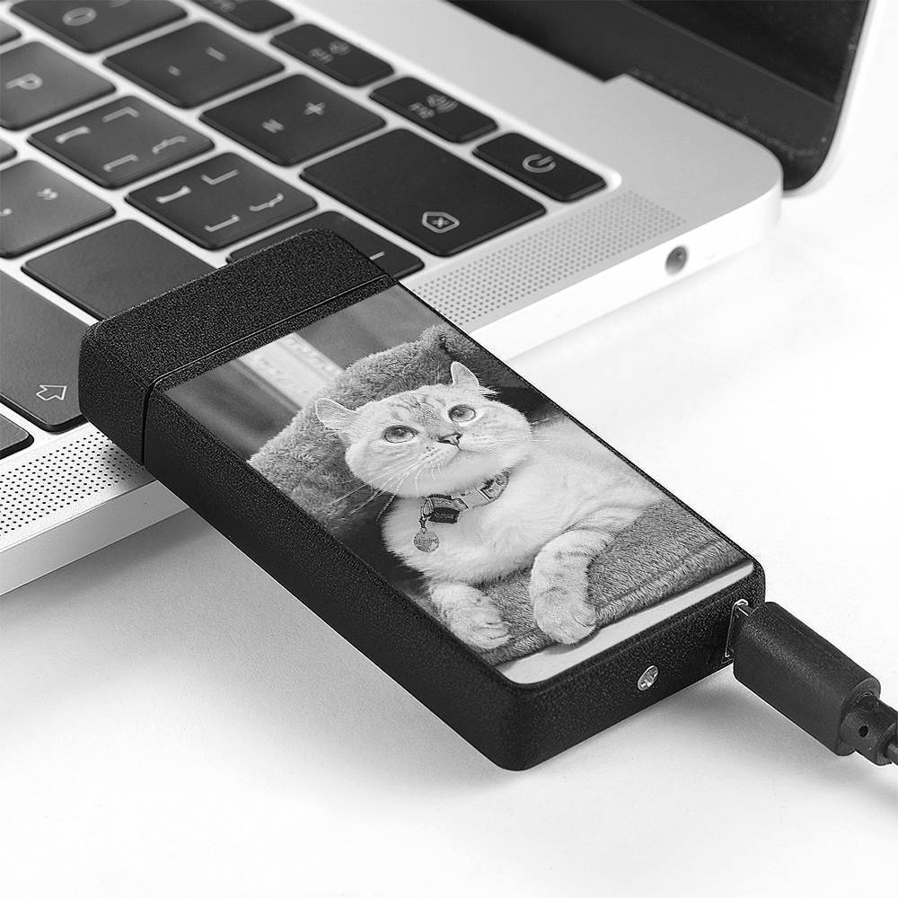 Photo Lighter With Engraving Electric Lighter Black Scrub Cute Pet