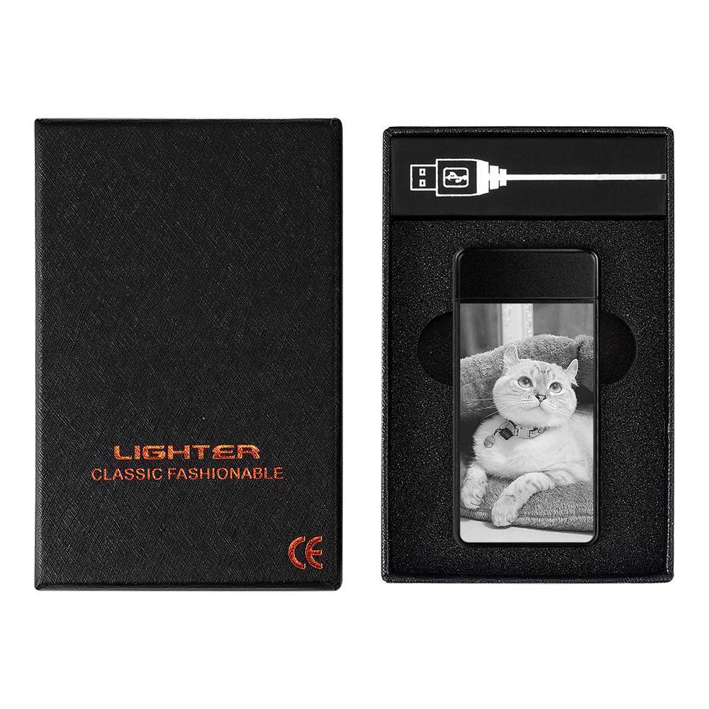 Photo Lighter With Engraving Electric Lighter Black Scrub Cute Pet