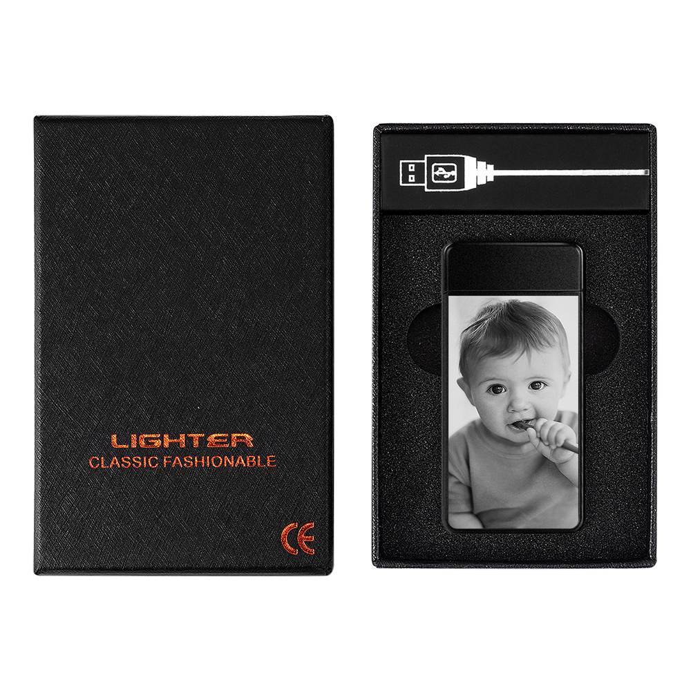Photo Lighter With Engraving Electric Lighter Black Scrub Memorial Gift