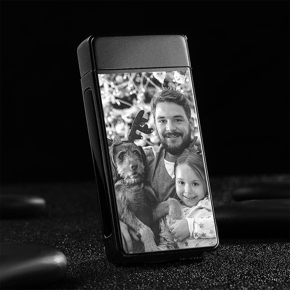 Photo Lighter With Engraving Electric Lighter Black Scrub Christmas Gift