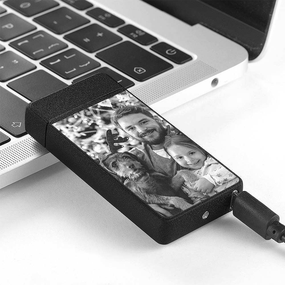 Photo Lighter With Engraving Electric Lighter Black Scrub Christmas Gift