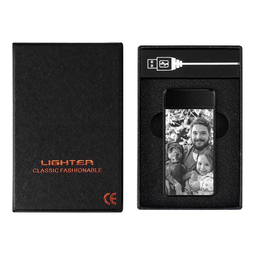 Photo Lighter With Engraving Electric Lighter Black Scrub Christmas Gift